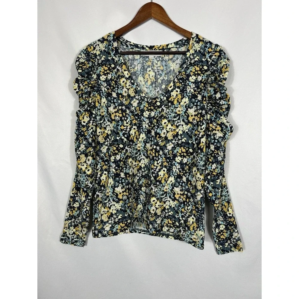 Loft Womens Micro Floral Puff Sleeve Top Size M Cottagecore Boho‎ Prairie Spring